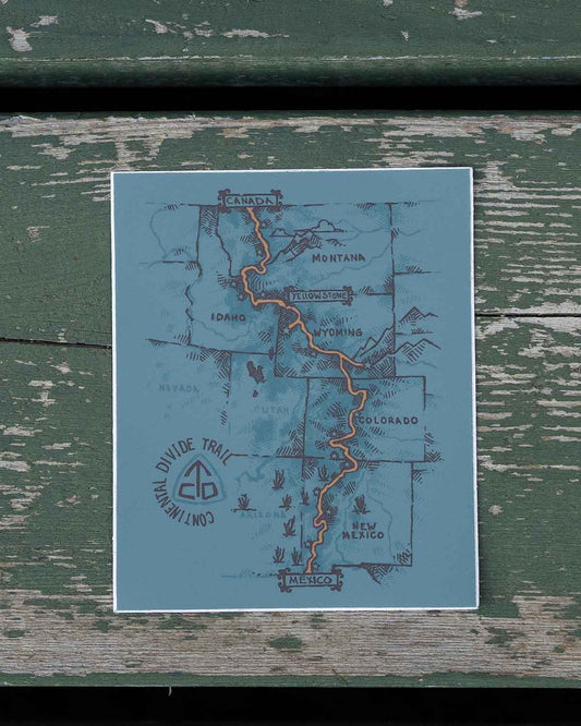 CDT Trail Map Sticker公式ステッカー画像｜コンチネンタル・ディバイド・トレイル5,000kmルートを描いた地図デザイン