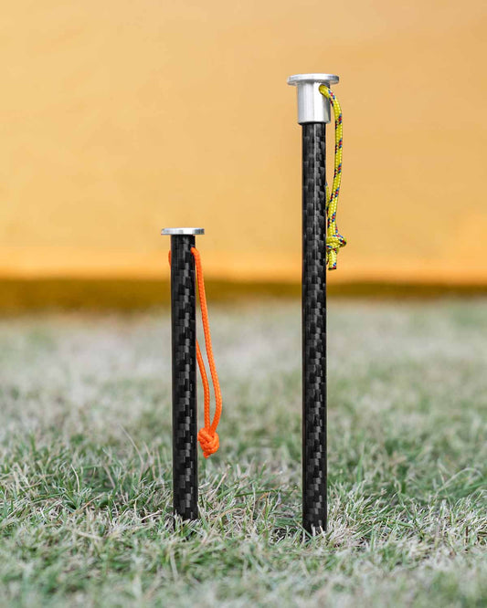 Mountain Laurel Designs Carbon Fiber NanoNail Tent Stakes｜グランドに挿したイメージ